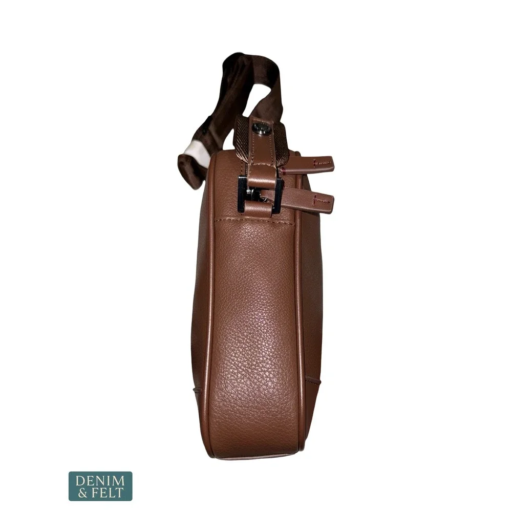 NEW Ted Baker London Brown Double Zip Camera Crossbody Pebbled Leather Travel